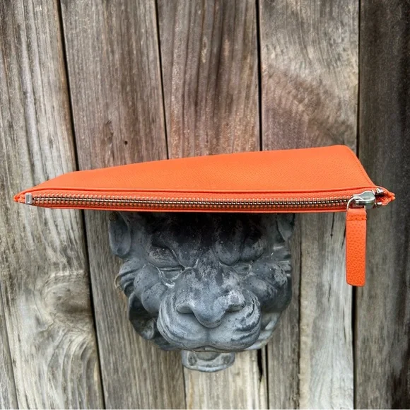 Everlane The Leather Zip Pouch Clutch Orange - Picture 12 of 15